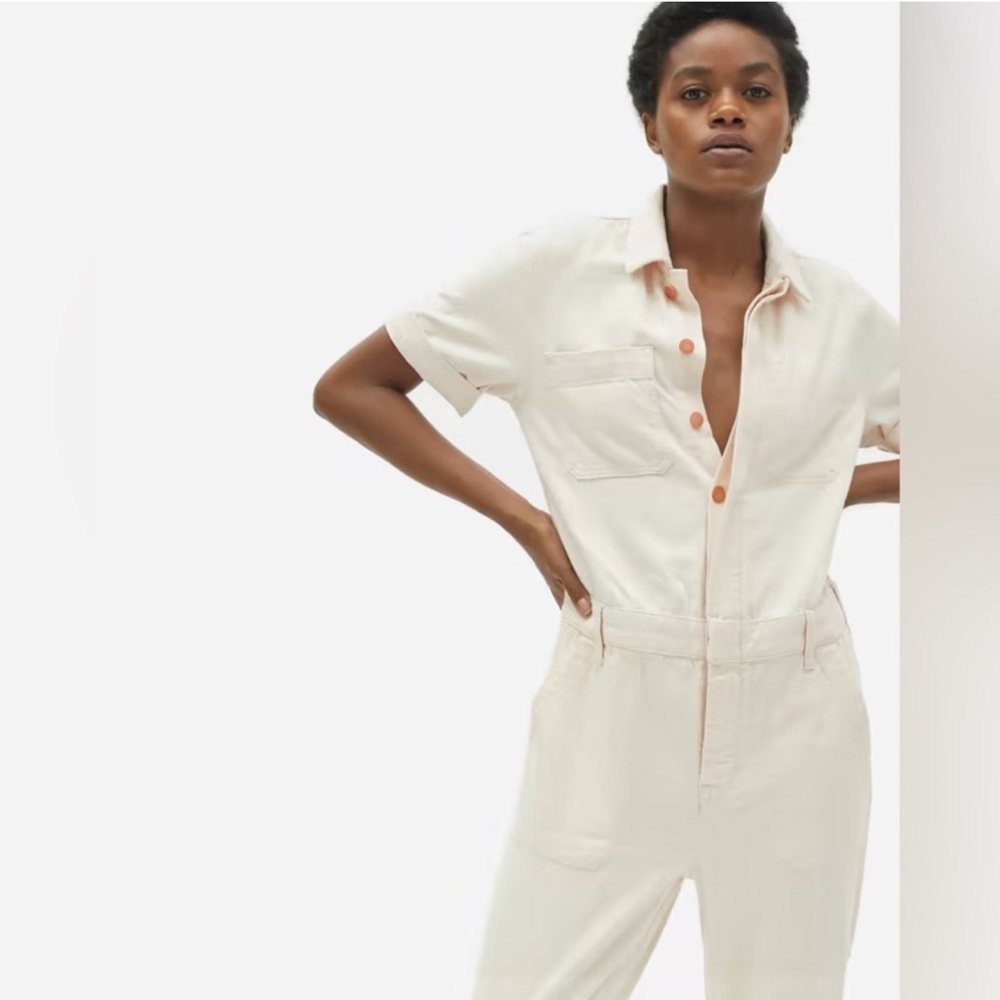 Everlane The Super-Soft Coverall Organic Cotton Women's Cream Jumpsuit Size 10 - Picture 2 of 12
